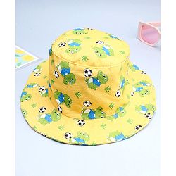 Babyhug Cotton Woven Summer Hat With Crocodile Print Yellow - Diameter 16 cm