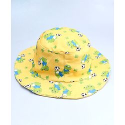 Babyhug Cotton Woven Summer Hat With Crocodile Print Yellow - Diameter 16 cm