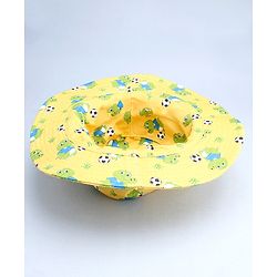 Babyhug Cotton Woven Summer Hat With Crocodile Print Yellow - Diameter 16 cm