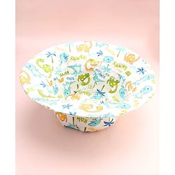 Babyhug Cotton Woven Summer Hat With Dino Print White - Diameter 16 cm