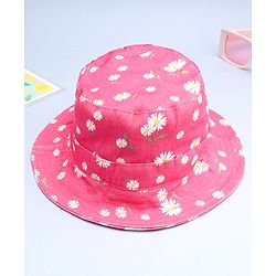 Babyhug Cotton Woven Summer Hat With Floral Print Pink - Diameter 14 cm
