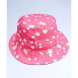 Babyhug Cotton Woven Summer Hat With Floral Print Pink - Diameter 14 cm