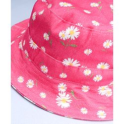 Babyhug Cotton Woven Summer Hat With Floral Print Pink - Diameter 14 cm