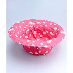 Babyhug Cotton Woven Summer Hat With Floral Print Pink - Diameter 14 cm