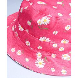 Babyhug 100% Cotton Woven Summer Hat With Floral Print Pink - Diameter 14 cm
