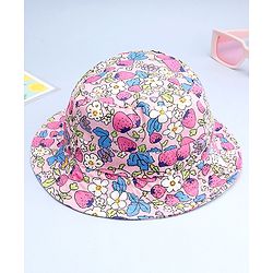 Babyhug Cotton Woven Summer Hat With Floral Print Pink - Diameter 14 cm
