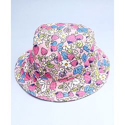 Babyhug Cotton Woven Summer Hat With Floral Print Pink - Diameter 14 cm