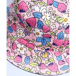 Babyhug Cotton Woven Summer Hat With Floral Print Pink - Diameter 14 cm