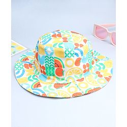 Babyhug Cotton Woven Summer Hat With Fruit Print Multicolor - Diameter 14 cm