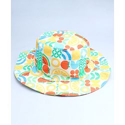 Babyhug Cotton Woven Summer Hat With Fruit Print Multicolor - Diameter 14 cm