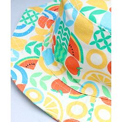 Babyhug Cotton Woven Summer Hat With Fruit Print Multicolor - Diameter 14 cm