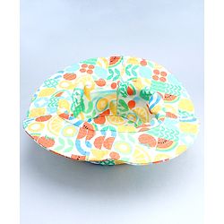 Babyhug Cotton Woven Summer Hat With Fruit Print Multicolor - Diameter 14 cm
