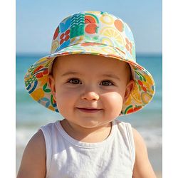 Babyhug Cotton Woven Summer Hat With Fruit Print Multicolor - Diameter 16 cm