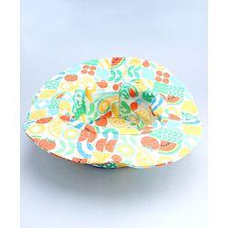 Babyhug Cotton Woven Summer Hat With Fruit Print Multicolor - Diameter 16 cm