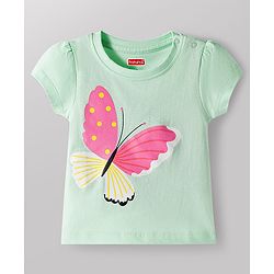 Babyhug Cotton Knit Half Sleeves T-Shirt & Capri Night Suit with Butterfly Print - Pink & Mint