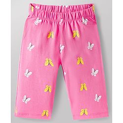 Babyhug Cotton Knit Half Sleeves T-Shirt & Capri Night Suit with Butterfly Print - Pink & Mint