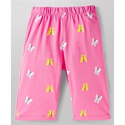 Babyhug Cotton Knit Half Sleeves T-Shirt & Capri Night Suit with Butterfly Print - Pink & Mint