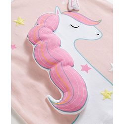 Babyhug Cotton Knit Half Sleeves T-Shirt & Capri Night Suit with Unicorn Print & Applique- Pink