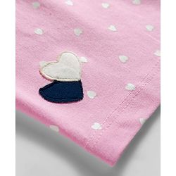 Babyhug Cotton Knit Half Sleeves Top & Capri Night Suit with Heart Print - Pink & Navy Blue