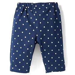 Babyhug Cotton Knit Half Sleeves Top & Capri Night Suit with Heart Print - Pink & Navy Blue