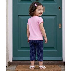 Babyhug 100% Cotton Knit Half Sleeves T-Shirt & Capri Night Suit With Kitty Print - Pink