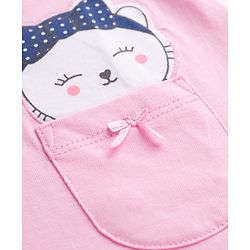Babyhug 100% Cotton Knit Half Sleeves T-Shirt & Capri Night Suit With Kitty Print - Pink