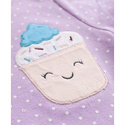 Babyhug Cotton Knit Half Sleeves Polka Dots Printed & Cupcake Embroidered T-Shirt & Capri Night Suit - Lavender