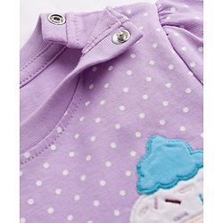 Babyhug Cotton Knit Half Sleeves Polka Dots Printed & Cupcake Embroidered T-Shirt & Capri Night Suit - Lavender