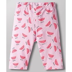 Babyhug Cotton Knit Half Sleeves T-Shirt & Capri Night Suit With Watermelon Print - Pink