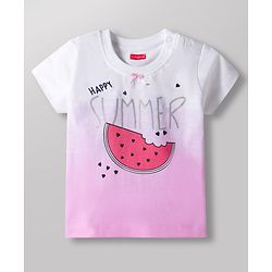 Babyhug Cotton Knit Half Sleeves T-Shirt & Capri Night Suit With Watermelon Print - Pink