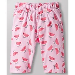 Babyhug Cotton Knit Half Sleeves T-Shirt & Capri Night Suit With Watermelon Print - Pink