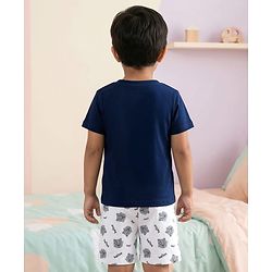 Babyhug Cotton Knit Half Sleeves Tiger Printed T-Shirt & Shorts Night Suit - Navy Blue