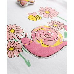 Babyhug Cotton Knit Half Sleeves T-Shirt & Shorts Night Suit with Floral & Snail Print - White