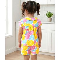 Babyhug Cotton Knit Half Sleeves Top & Shorts Co-ord Night Suit with Lime Print - Multicolor