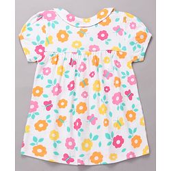 Babyhug Cotton Knit Half Sleeves Top & Shorts Co-ord Night Suit with Floral Print - Multicolor