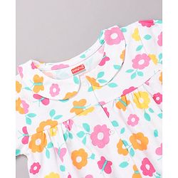 Babyhug Cotton Knit Half Sleeves Top & Shorts Co-ord Night Suit with Floral Print - Multicolor