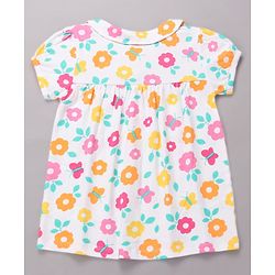 Babyhug Cotton Knit Half Sleeves Top & Shorts Co-ord Night Suit with Floral Print - Multicolor