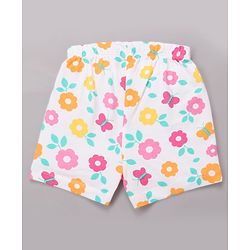 Babyhug Cotton Knit Half Sleeves Top & Shorts Co-ord Night Suit with Floral Print - Multicolor