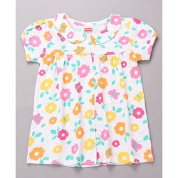 Babyhug Cotton Knit Half Sleeves Top & Shorts Co-ord Night Suit with Floral Print - Multicolor