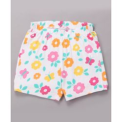 Babyhug Cotton Knit Half Sleeves Top & Shorts Co-ord Night Suit with Floral Print - Multicolor