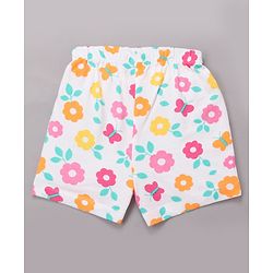 Babyhug Cotton Knit Half Sleeves Top & Shorts Co-ord Night Suit with Floral Print - Multicolor