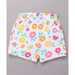 Babyhug Cotton Knit Half Sleeves Top & Shorts Co-ord Night Suit with Floral Print - Multicolor