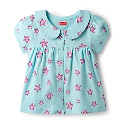 Babyhug Cotton Knit Half Sleeves Star Fish Printed Co-Ords Top & Shorts Night Suit - Light Blue