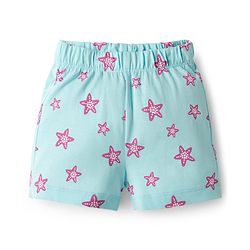 Babyhug Cotton Knit Half Sleeves Star Fish Printed Co-Ords Top & Shorts Night Suit - Light Blue