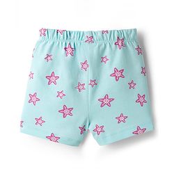 Babyhug Cotton Knit Half Sleeves Star Fish Printed Co-Ords Top & Shorts Night Suit - Light Blue