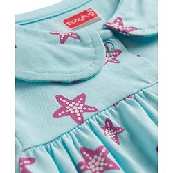 Babyhug Cotton Knit Half Sleeves Star Fish Printed Co-Ords Top & Shorts Night Suit - Light Blue
