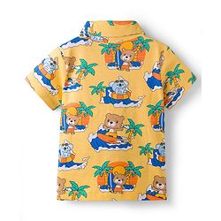 Babyhug Cotton Knit Half Sleeves Front Open Shirt & Shorts Co-Ords Night Suit Bear Print - Yellow