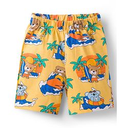 Babyhug Cotton Knit Half Sleeves Front Open Shirt & Shorts Co-Ords Night Suit Bear Print - Yellow