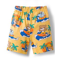 Babyhug Cotton Knit Half Sleeves Front Open Shirt & Shorts Co-Ords Night Suit Bear Print - Yellow