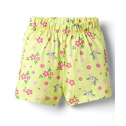 Babyhug Cotton Knit Half Sleeves Top & Shorts Co-ord Night Suit with Floral Print - Green